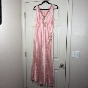 Marjolaine Baby Pink French Luxury Celebrity Floor Length Nightgown Lace Slit 42